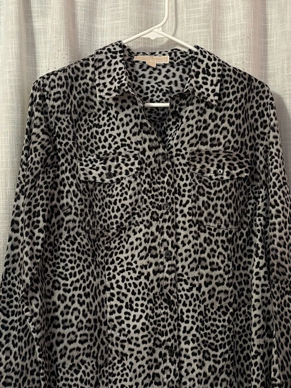 Michael Kors Gray & Black Animal Print Button Down Blouse